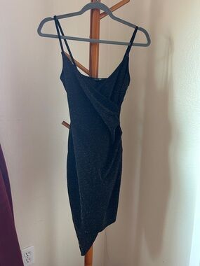 Papermoon Black Sparkle Draped Asymmetrical Mini Dress